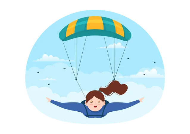 Girl deploys parachute during skydiving  Illustration