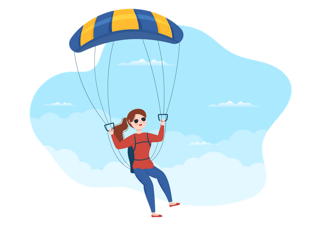 Girl deploys parachute  Illustration