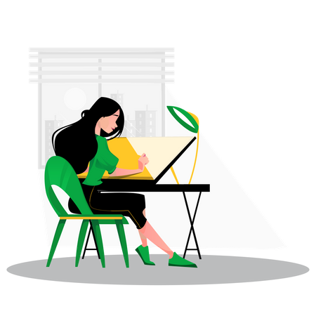 Girl designer working at home  Illustration