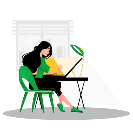 Girl designer working at home  Illustration