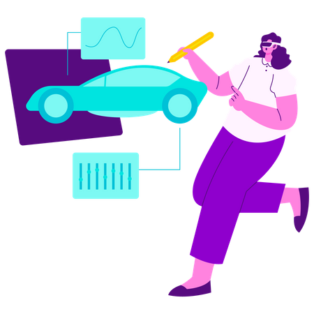 Girl Designing A Future Car  Illustration