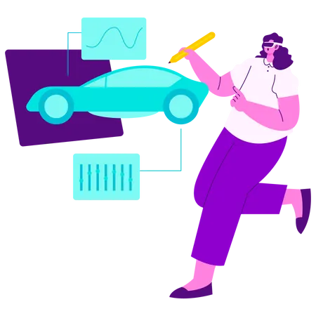 Girl Designing A Future Car  Illustration