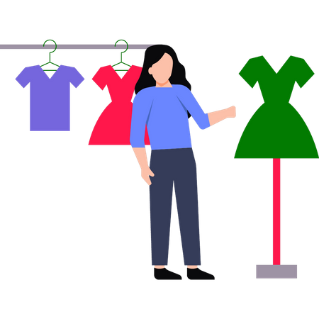 Girl designing dress on mannequin  Illustration