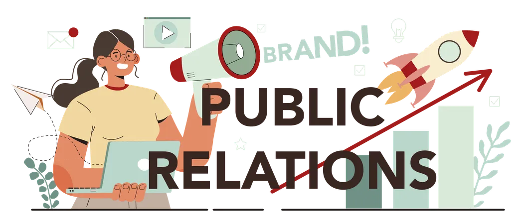 Public Relations Typographic Header Specialist Developing Commercial Brand Advertising Building Relationships With Customer Mass Media Support Of The Business Flat Vector Illustration Illustration