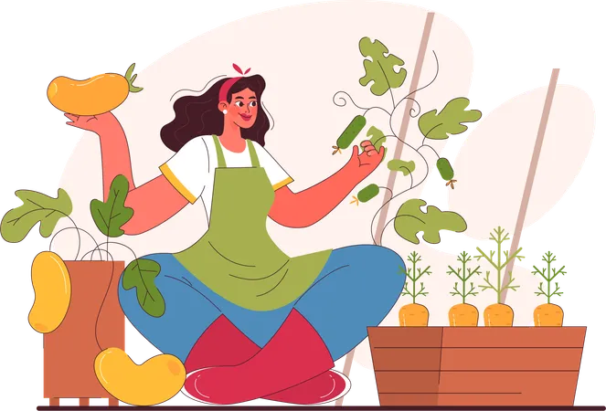 Girl developing kitchen garden  Illustration