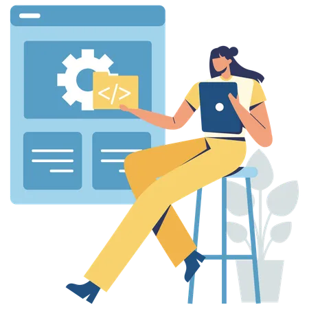 Girl developing Programming Code  Illustration