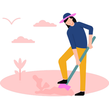 Girl digging in the field  Illustration