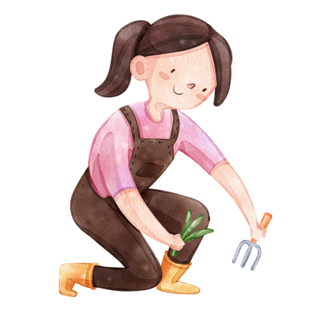 Girl digging tree  Illustration