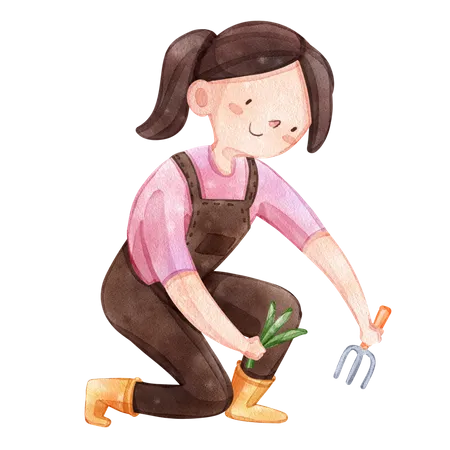 Girl digging tree  Illustration