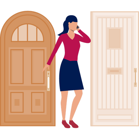 Girl discuss at doorway entrance  Illustration