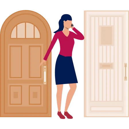 Girl discuss at doorway entrance  Illustration