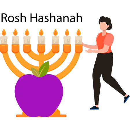 Girl displays Hanukkah candles for Rosh Hashanah  Illustration