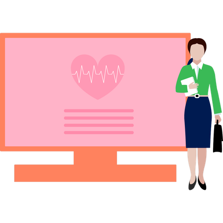 Girl displays heart pulses  Illustration