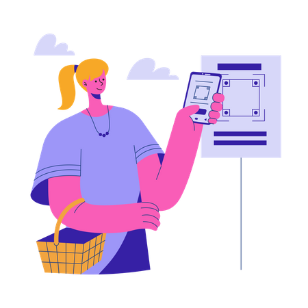 Girl do scan and pay payment Illustration