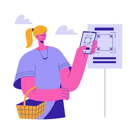 Girl do scan and pay payment Illustration