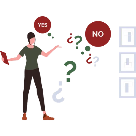 Girl does not know about yes or no  Illustration