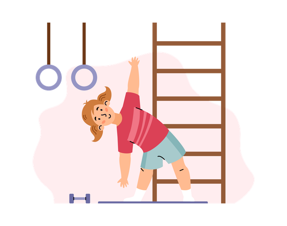 Girl does sport exercises with gym equipment  Illustration