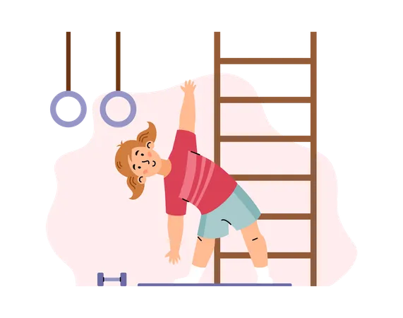 Girl does sport exercises with gym equipment  Illustration