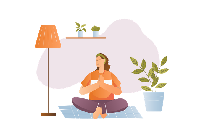 Girl does yoga at home to relax  Illustration