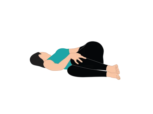 Girl doing abdominal twist pose  Illustration