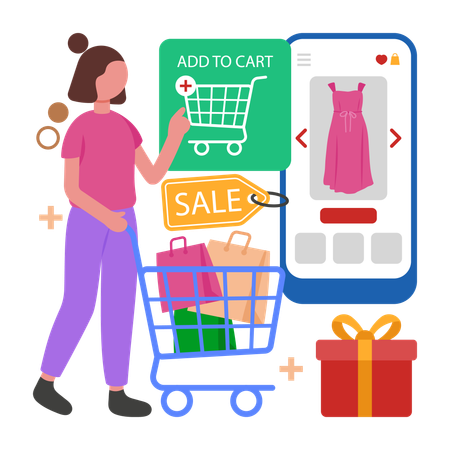 Girl doing Add to Cart  Illustration