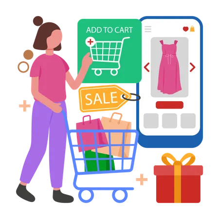 Girl doing Add to Cart  Illustration