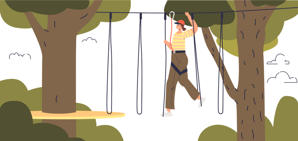 Girl doing adventure activity at park  Illustration