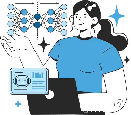 Girl doing ai network analysis  Illustration