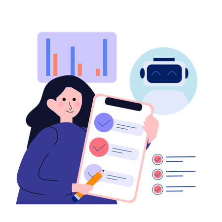 Girl doing AI Task Checklist Review  Illustration