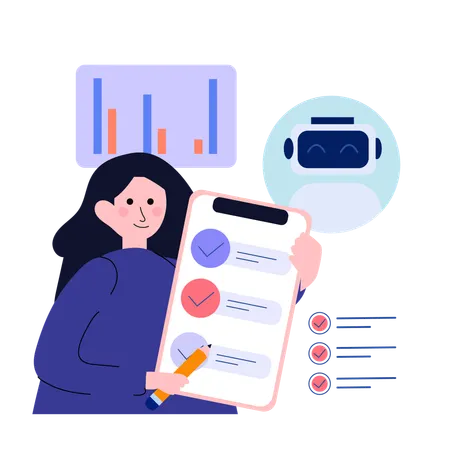 Girl doing AI Task Checklist Review  Illustration