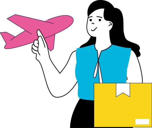 Girl doing air shipping  일러스트레이션