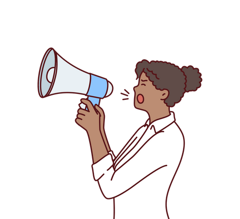 Girl doing announcement in megaphone  Illustration