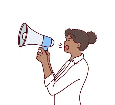 Girl doing announcement in megaphone  Illustration