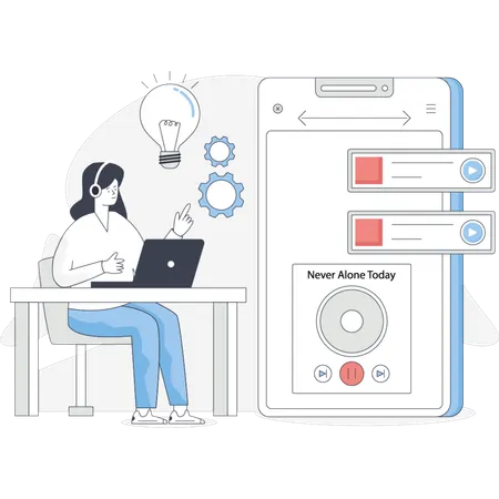 Girl  doing app setting  Illustration