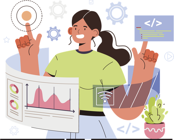 Girl doing Augmented reality software development  Illustration