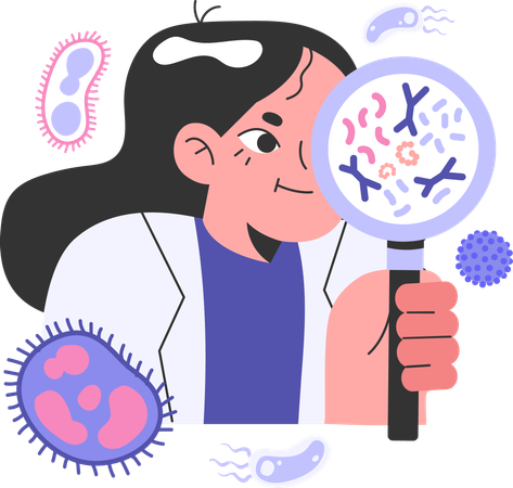 Girl doing bacteria research  Illustration