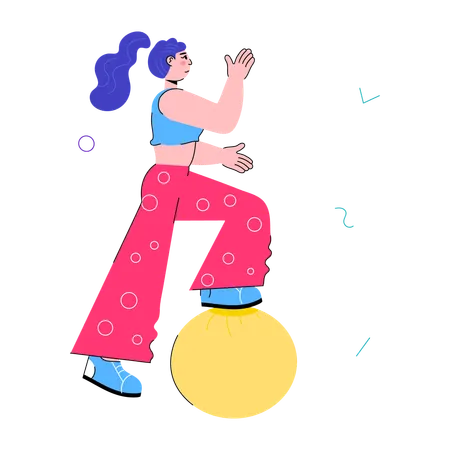 Girl doing Ball Exercise  イラスト