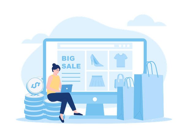 Girl doing big sale shopping  Illustration