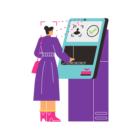 Girl doing Biometric access to bank account  Illustration