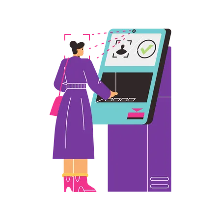 Girl doing Biometric access to bank account  Illustration