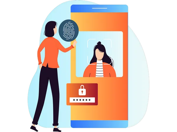 Girl doing biometric identity verification  Illustration