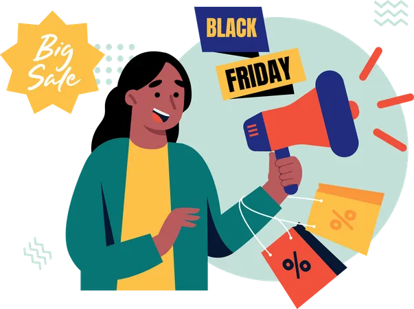 Girl doing black friday sale announcement  Illustration