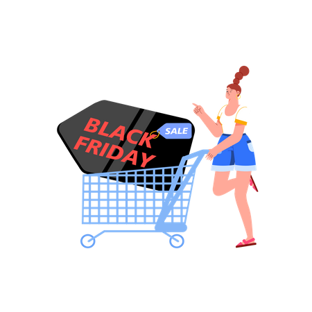 Girl doing black Friday shopping Illustration