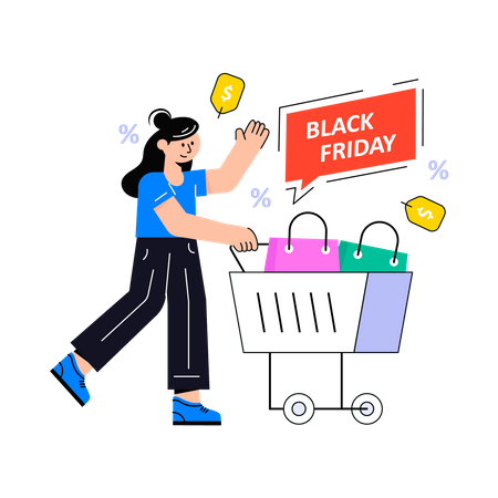 Girl doing Black Friday shopping  Illustration