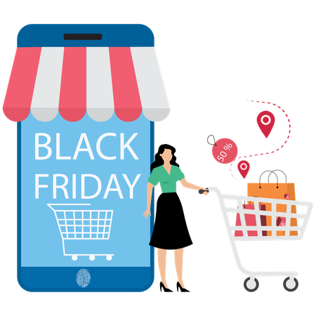 Girl doing black friday shopping  Illustration