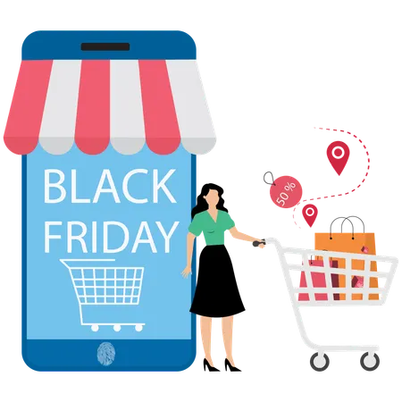 Girl doing black friday shopping  Illustration