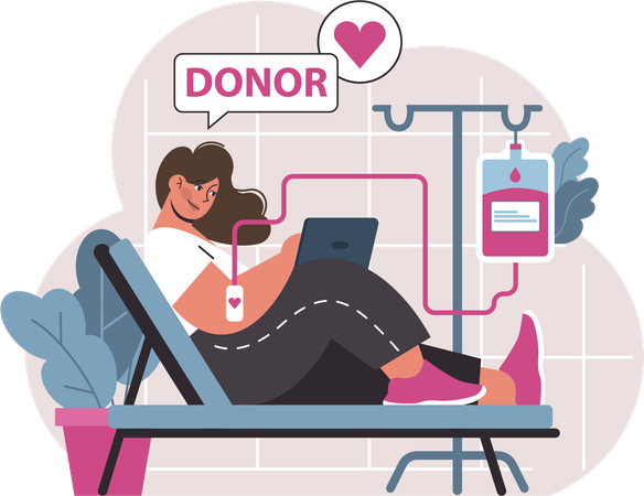 Girl doing blood donation  일러스트레이션