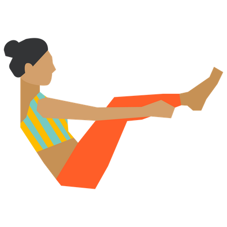 Girl doing boat yoga pose Illustration