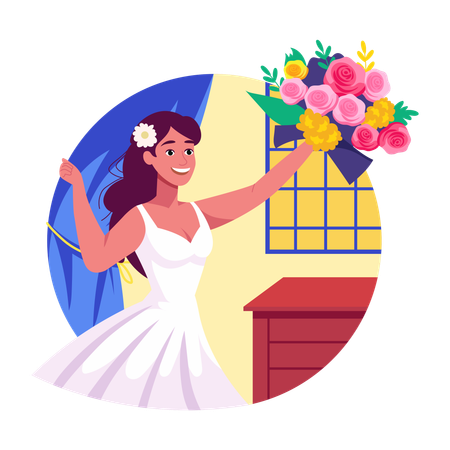 Girl doing bouquet toss  Illustration