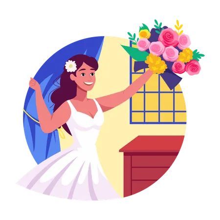 Girl doing bouquet toss  Illustration